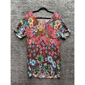 NWT Natural Life Floral Rayon Short Sleeve V-Neck Mini Dress Womens‎ Size S